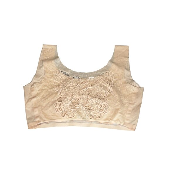 Women’s Seamless Lace Back Beige Crop Tank Top 2XL Stretchy Butterfly Pattern - Picture 5 of 6